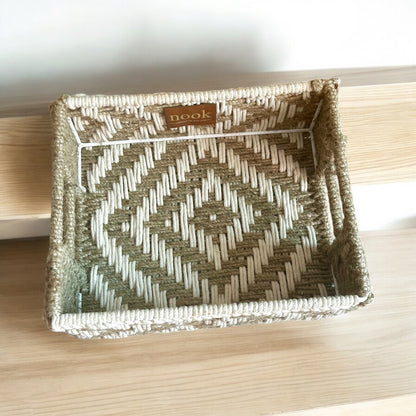Handloom Harmony Eco Chic White Natural Colour Rectangle Tray - single