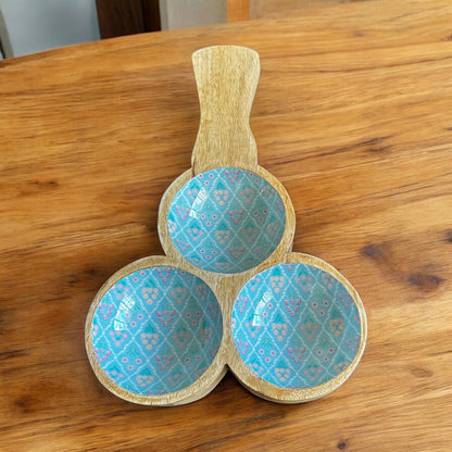 Meraki all-wood Botanical Bliss three-bowl platter - single