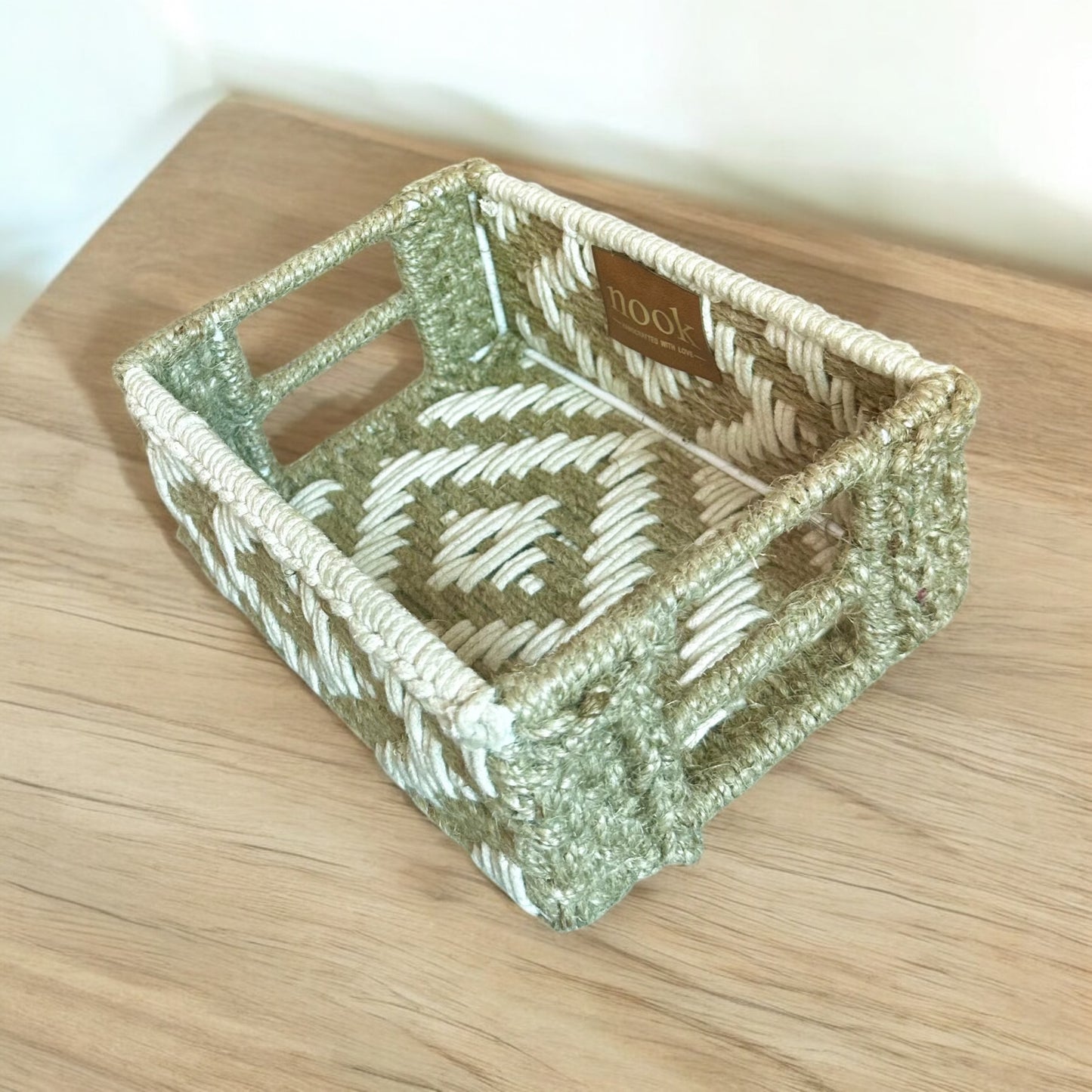 Handloom Harmony Eco Chic White Natural Colour Rectangle Tray - single