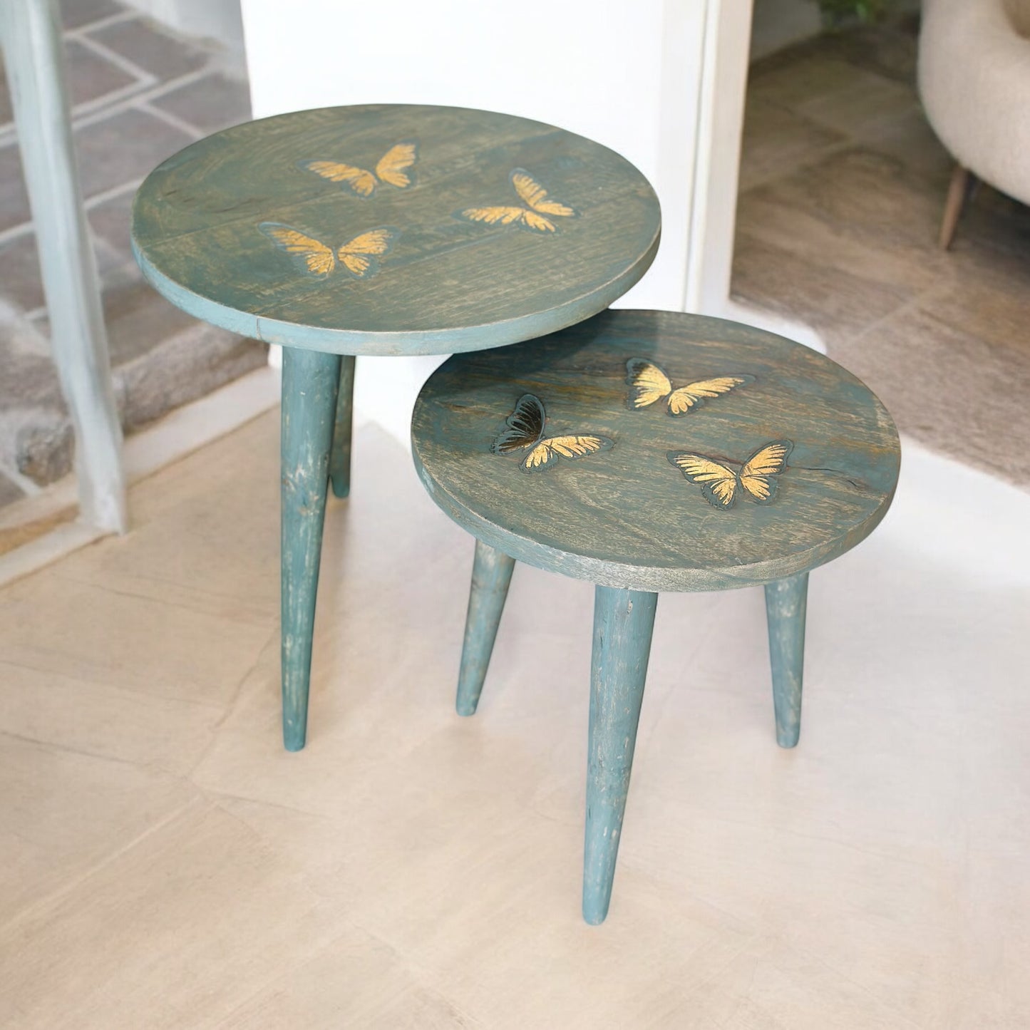 The Golden Flutter Vintage Wooden Accent Table with Detachable Legs