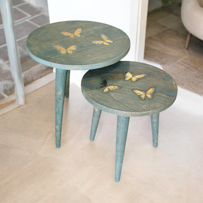 The Golden Flutter Vintage Wooden Accent Table with Detachable Legs