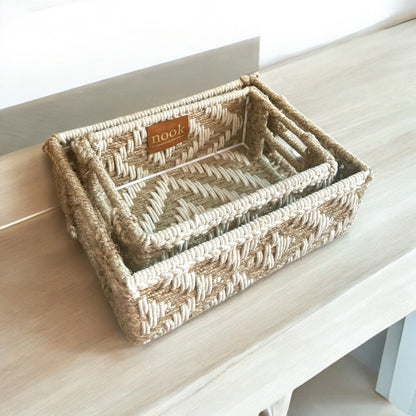 Handloom Harmony Eco Chic White Natural Colour Rectangle Tray - single