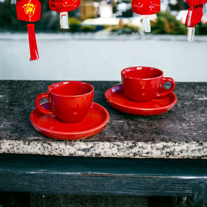 Red PetitePleasure Cups & Saucer Set for 2