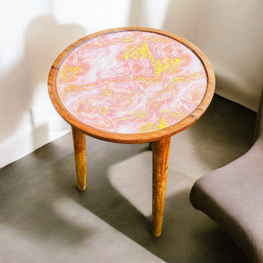 Acacia Wooden Accent Table Small Blush Enamel Detachable Legs Table - single