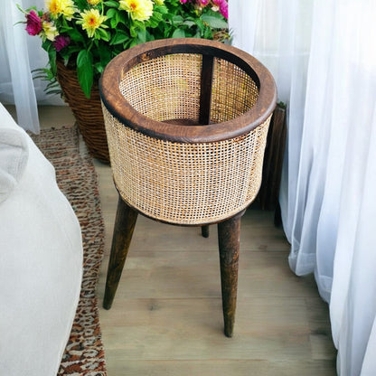 Casa Verde Mango Wood Rattan Planter with Detachable Legs - single