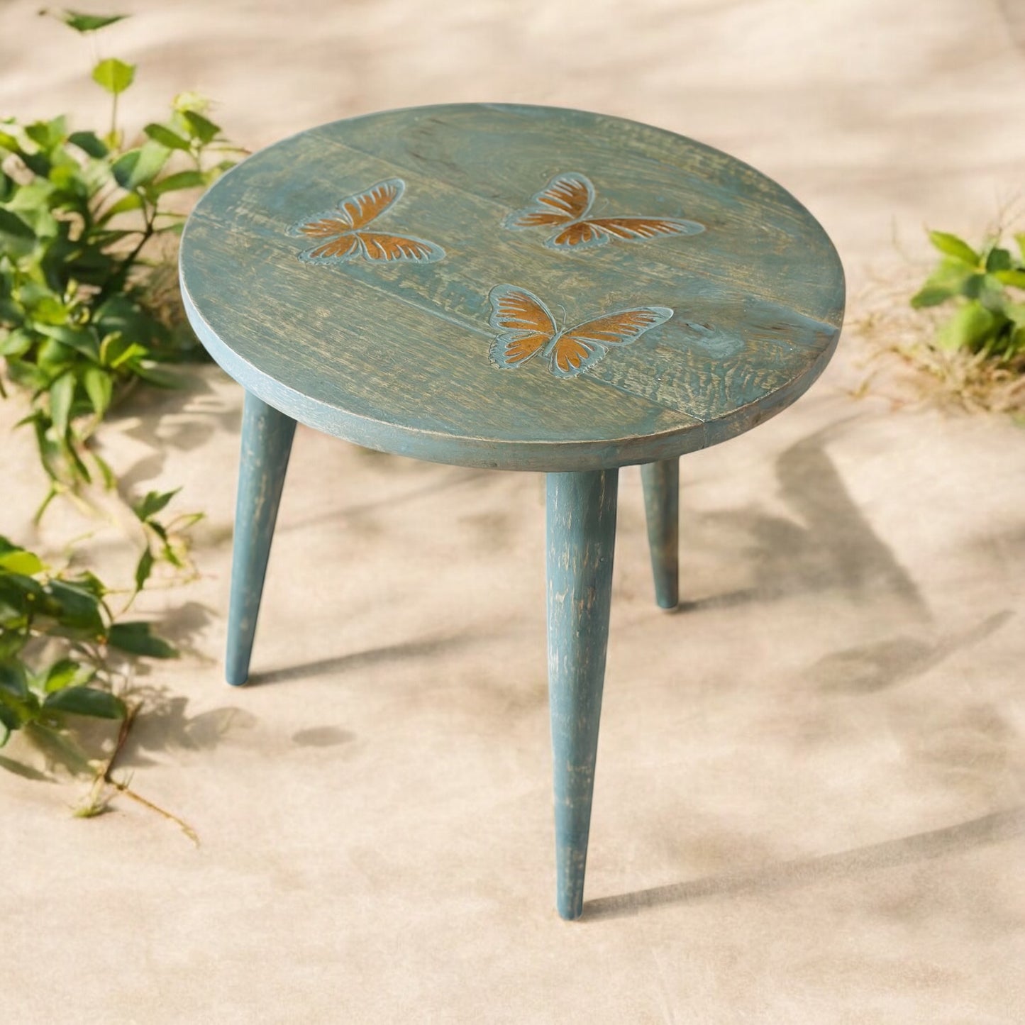 The Golden Flutter Vintage Wooden Accent Table with Detachable Legs