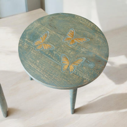 The Golden Flutter Vintage Wooden Accent Table with Detachable Legs
