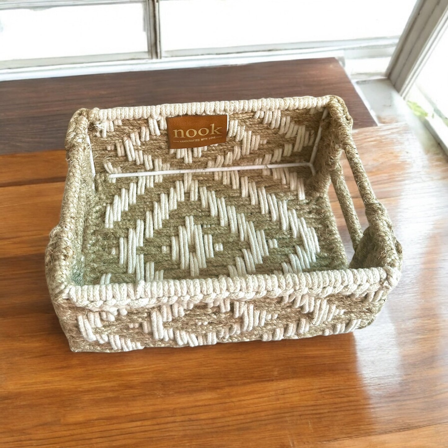 Handloom Harmony Eco Chic White Natural Colour Rectangle Tray - single