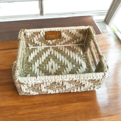 Handloom Harmony Eco Chic White Natural Colour Rectangle Tray - single