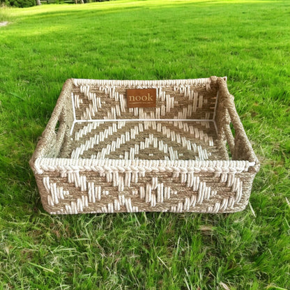 Handloom Harmony Eco Chic White Natural Colour Rectangle Tray - single