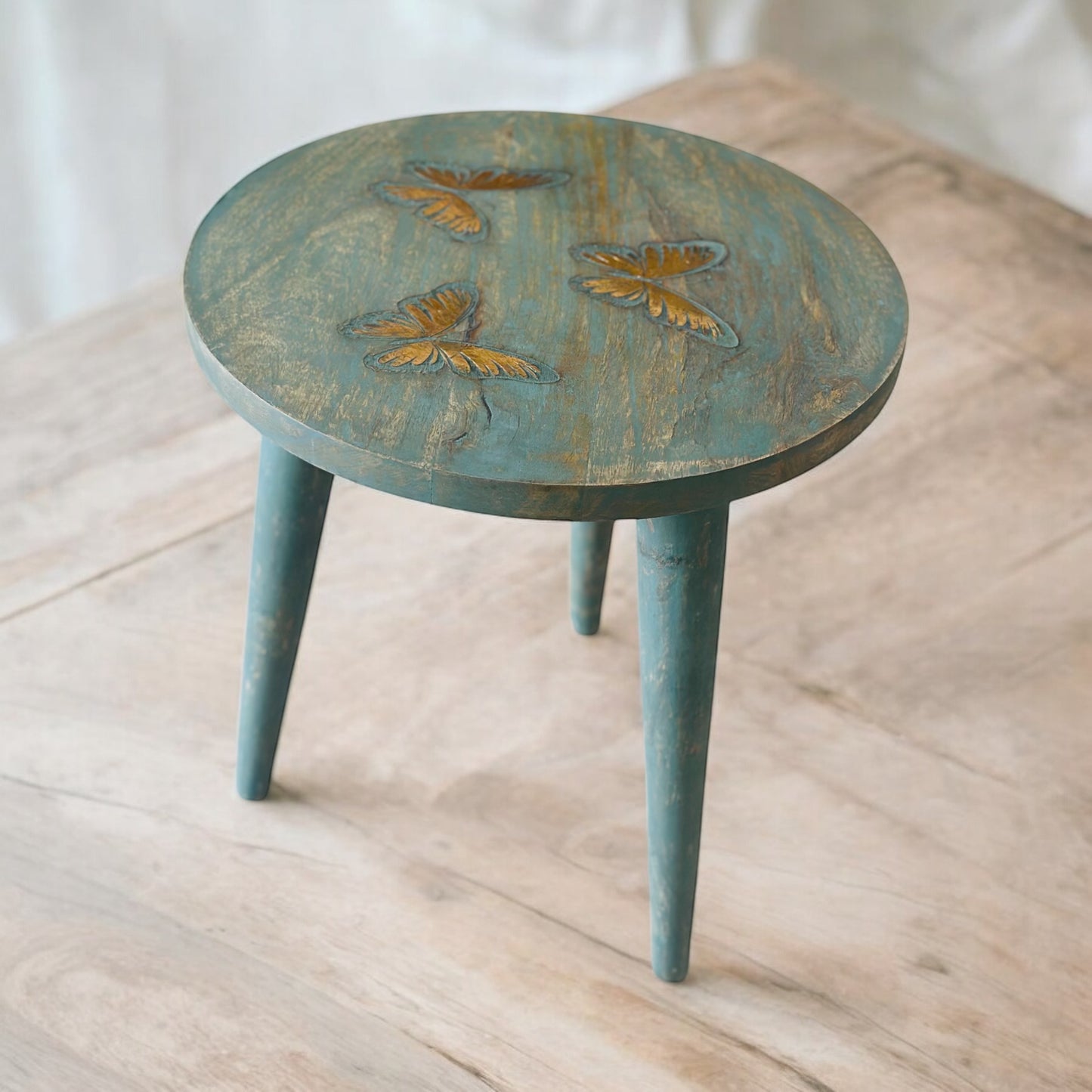 The Golden Flutter Vintage Wooden Accent Table with Detachable Legs