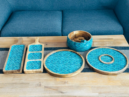 Meraki Turquoise Dream Mango Wood Round Dip Platter - single