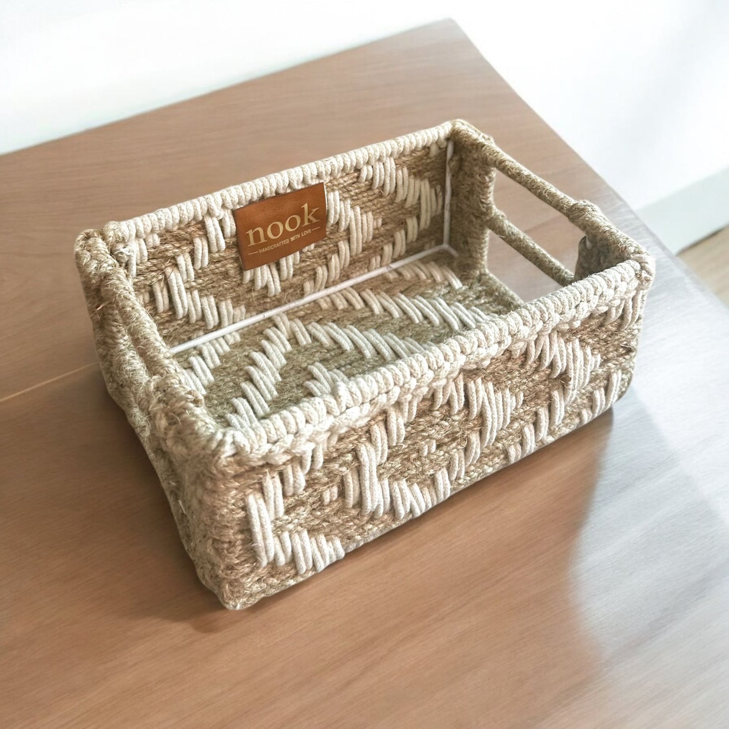 Handloom Harmony Eco Chic White Natural Colour Rectangle Tray - single