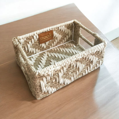 Handloom Harmony Eco Chic White Natural Colour Rectangle Tray - single