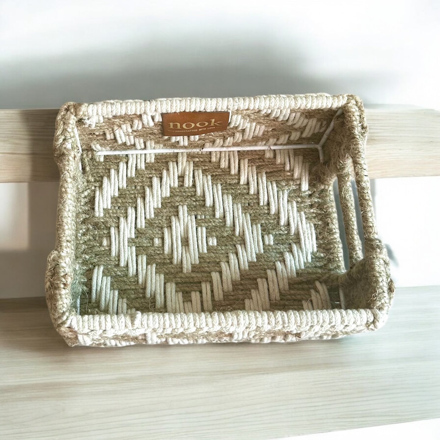 Handloom Harmony Eco Chic White Natural Colour Rectangle Tray - single