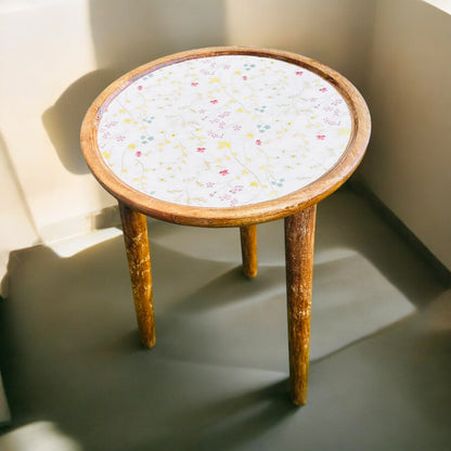 Acacia Small Wooden Accent Table Meraki Floral Enamel Blooms Detachable Legs Table - single