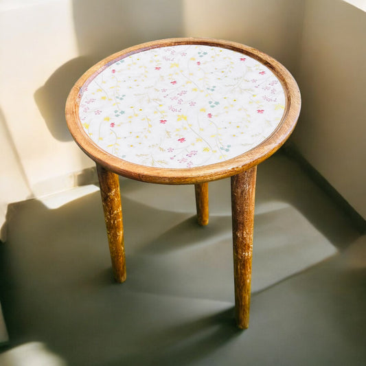 Acacia Small Wooden Accent Table Meraki Floral Enamel Blooms Detachable Legs Table - single