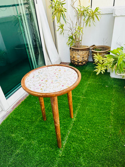 Acacia Small Wooden Accent Table Meraki Floral Enamel Blooms Detachable Legs Table - single