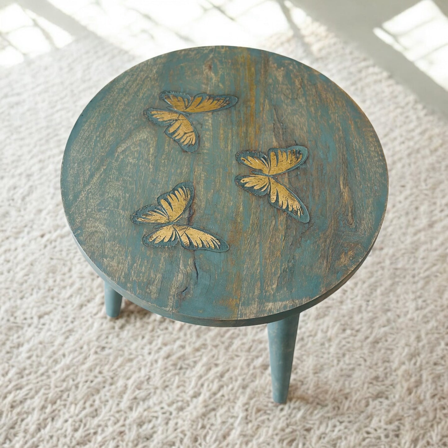 The Golden Flutter Vintage Wooden Accent Table with Detachable Legs