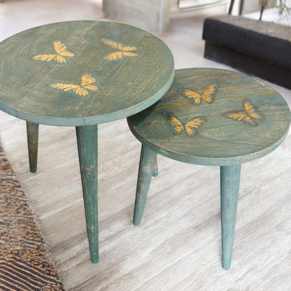 The Golden Flutter Vintage Wooden Accent Table with Detachable Legs