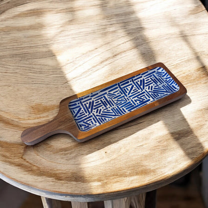 Meraki Blue Meridian Long Acacia Wood Platter - single
