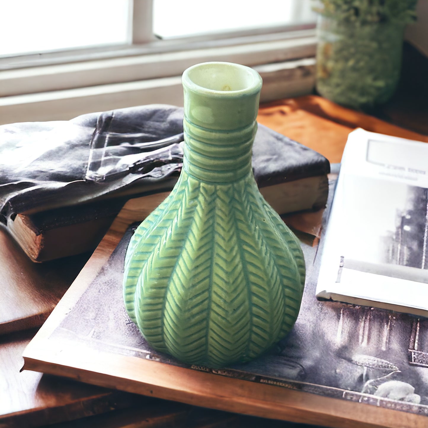 Verdant Leaf Ceramic Vase - single