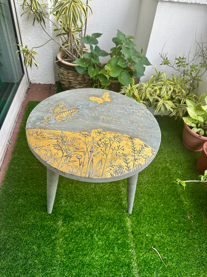 Antique Verdigris Gold Mango Wood Table with Detachable Legs