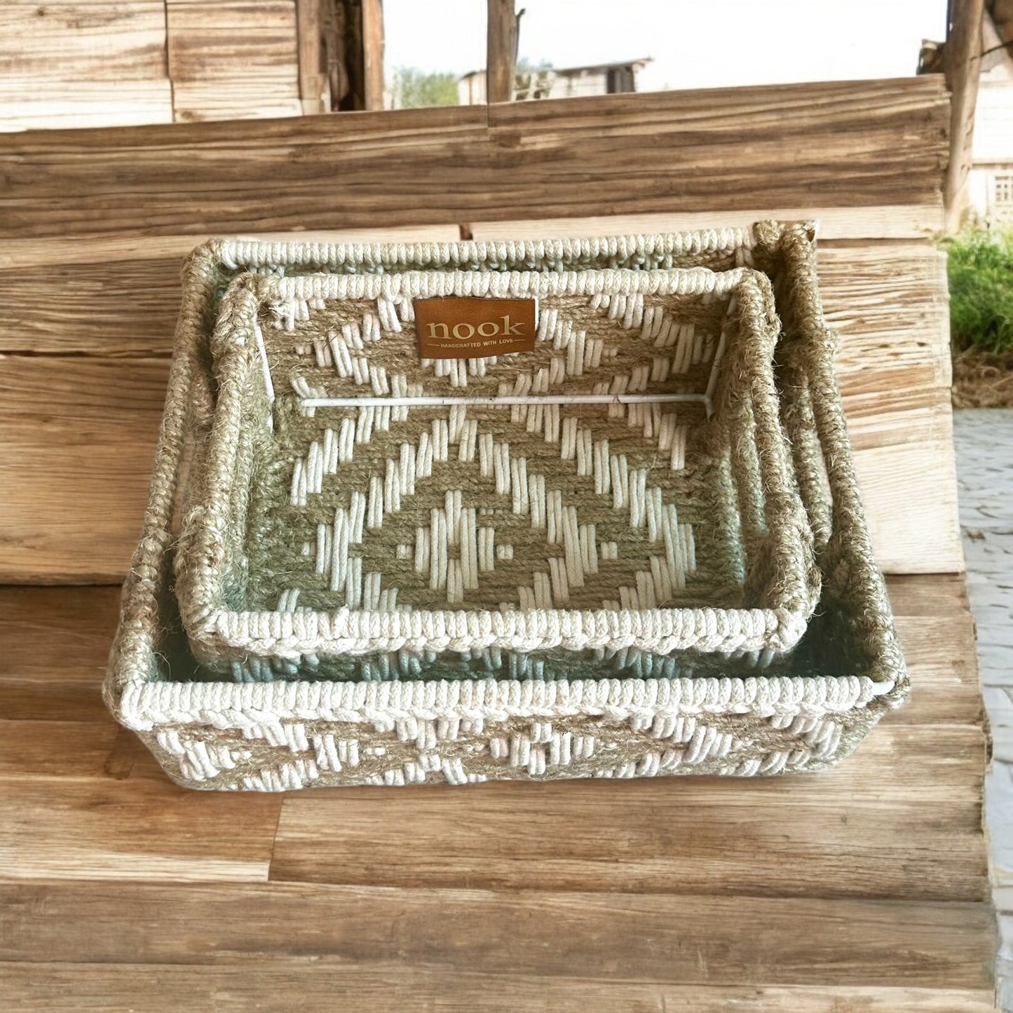 Handloom Harmony Eco Chic White Natural Colour Rectangle Tray - single