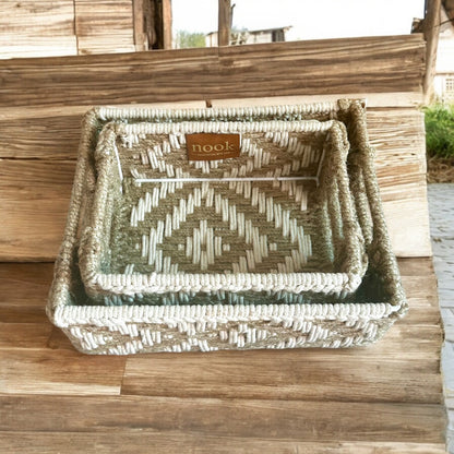 Handloom Harmony Eco Chic White Natural Colour Rectangle Tray - single