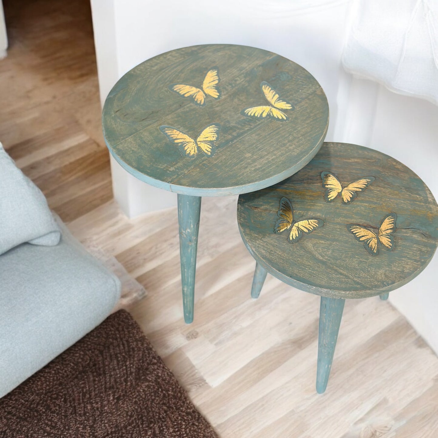 The Golden Flutter Vintage Wooden Accent Table with Detachable Legs