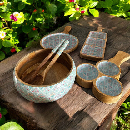 Meraki all-wood Botanical Bliss Salad Bowl With 2 Servers