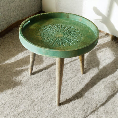 Mango Wood Antique Washed Green LeafHaven Detachable Tables