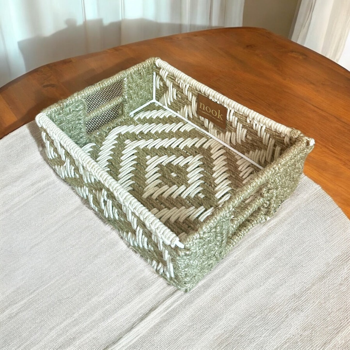 Handloom Harmony Eco Chic White Natural Colour Rectangle Tray - single