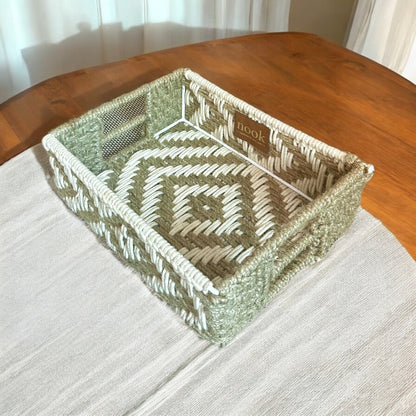 Handloom Harmony Eco Chic White Natural Colour Rectangle Tray - single