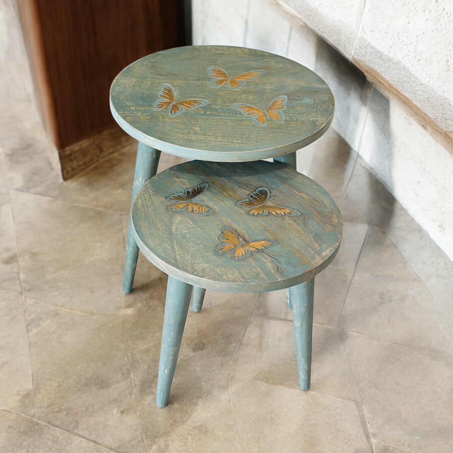 The Golden Flutter Vintage Wooden Accent Table with Detachable Legs