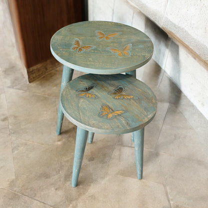 The Golden Flutter Vintage Wooden Accent Table with Detachable Legs