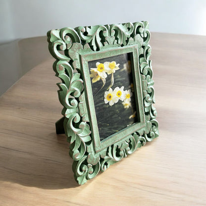 Verdant Memories Washed Green Antique Wooden Photo Frame - single