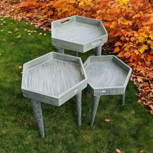 Washed Grey Colour Hex Mango Wood Tray Table with detachable legs