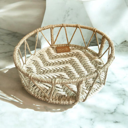 Handloom Harmony Eco Chic White Natural Colour Round Tray - single