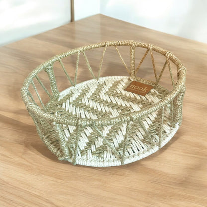 Handloom Harmony Eco Chic White Natural Colour Round Tray - single