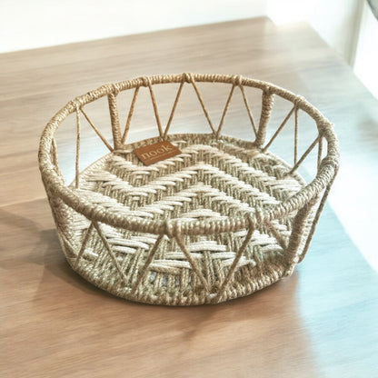 Handloom Harmony Eco Chic White Natural Colour Round Tray - single