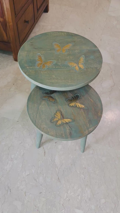 The Golden Flutter Vintage Wooden Accent Table with Detachable Legs
