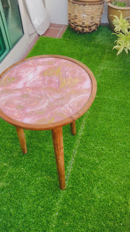 Acacia Wooden Accent Table Small Blush Enamel Detachable Legs Table - single