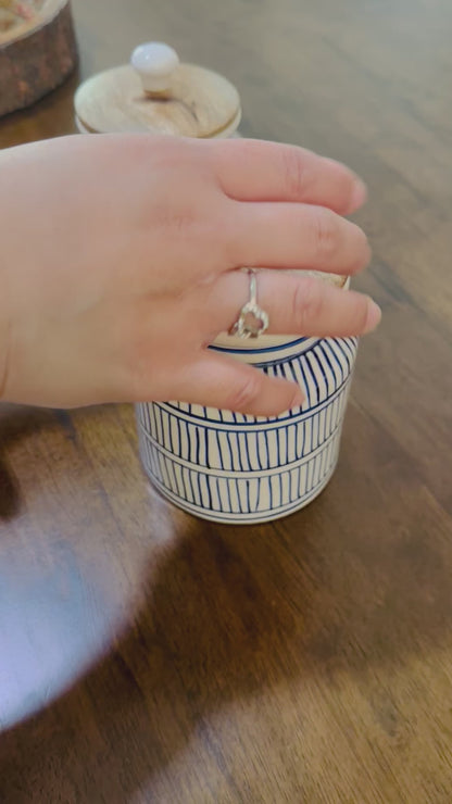 Hand painted blue geometric lines airtight jar - single