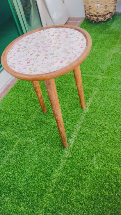 Acacia Small Wooden Accent Table Meraki Floral Enamel Blooms Detachable Legs Table - single