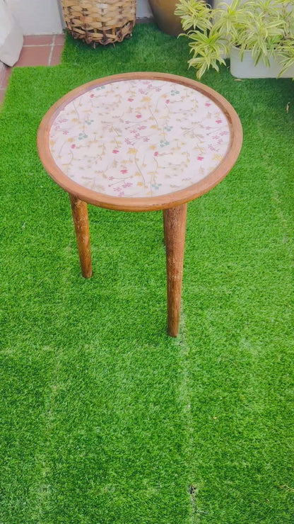 Acacia Small Wooden Accent Table Meraki Floral Enamel Blooms Detachable Legs Table - single